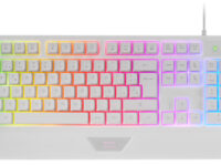 Mars Gaming MK124, Teclado Ergonómico H-Mech, Reposamuñecas Integrado, Iluminación FRGB Rainbow, Teclado Gaming Antighosting Avanzado, Teclado PC Completo Multiplataforma, Idioma Español, Blanco