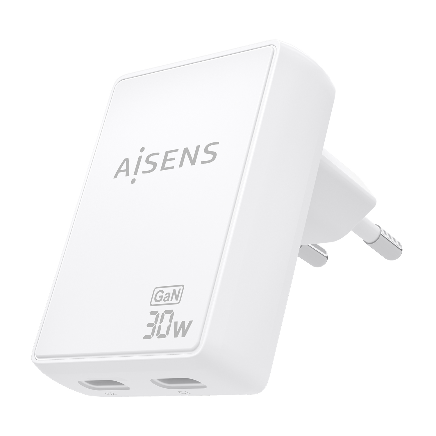 AISENS Cargador De Pared GaN Ultra Delgado 30W, 2xUSB-C PD3.0 QC4.0, Blanco - Imagen 2
