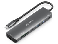 AISENS USB-C Dock 7 en 1, USB-C A, 1x HDMI, 2x USB-A, 1x USB-C, 1x USB-C PD 100W, 1x SD, 1x MicroSD, Gris, 15cm
