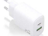 AISENS Cargador GaN 25W, 1xUSB-C PD3.0, 1xUSB-A QC3.0, Blanco
