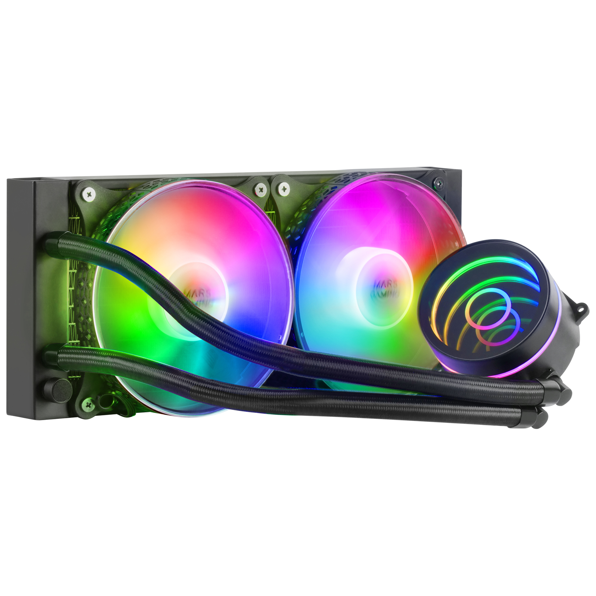 Mars Gaming ML-ONE240, Refrigeración Líquida CPU, TDP 400 W, Espejo Infinito, 2 Ventiladores FRGB Silenciosos, Multisocket Universal, Negro