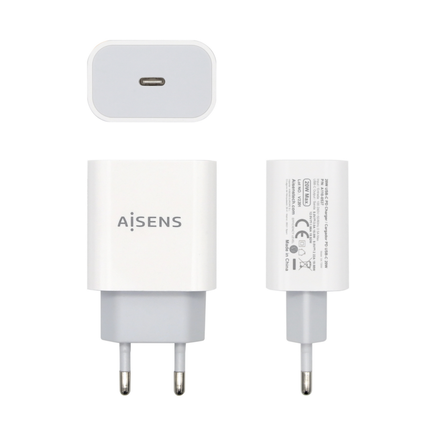 AISENS Cargador USB-C PВ3.0 1 Puerto 1x USB-C 20 W, Blanco - Imagen 2