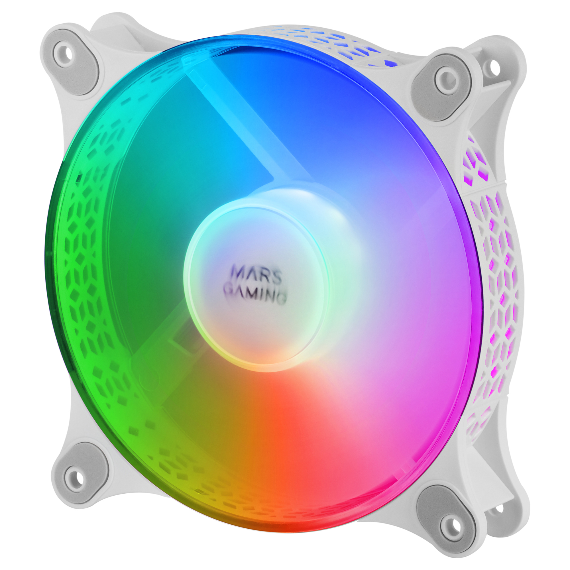 Mars Gaming MFDUO, Kit 2 Ventiladores FRGB Rainbow 360°, Ultra-silencioso, Doble Conexión 3PIN + 4PIN, Blanco - Imagen 3