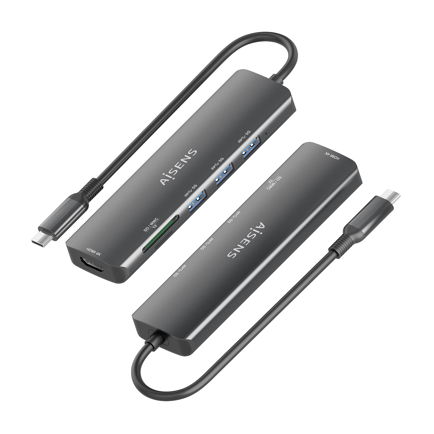 AISENS USB-C Dock 6 en 1, USB-C A, 1x HDMI, 3x USB-A, 1x SD, 1x MicroSD, Gris, 15cm - Imagen 3