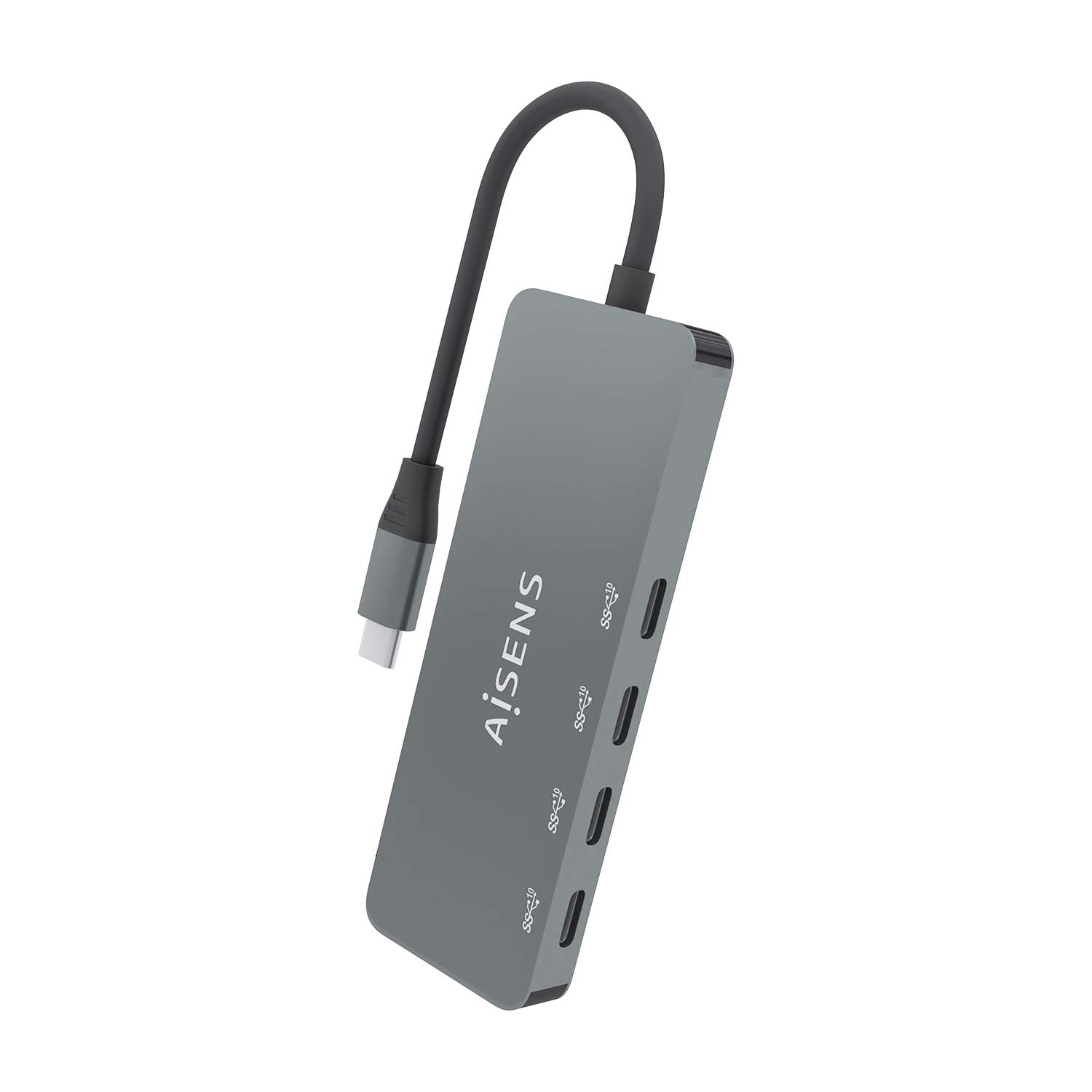 AISENS Hub USB 3.2 Gen2 10G USB-C, USB-C/M-4xUSB-C/H, Gris, 15cm - Imagen 3