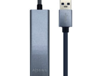 AISENS Conversor USB 3.0 a ethernet gigabit 10/100/1000 Mbps + Hub 3 x USB 3.0, Gris, 15 cm