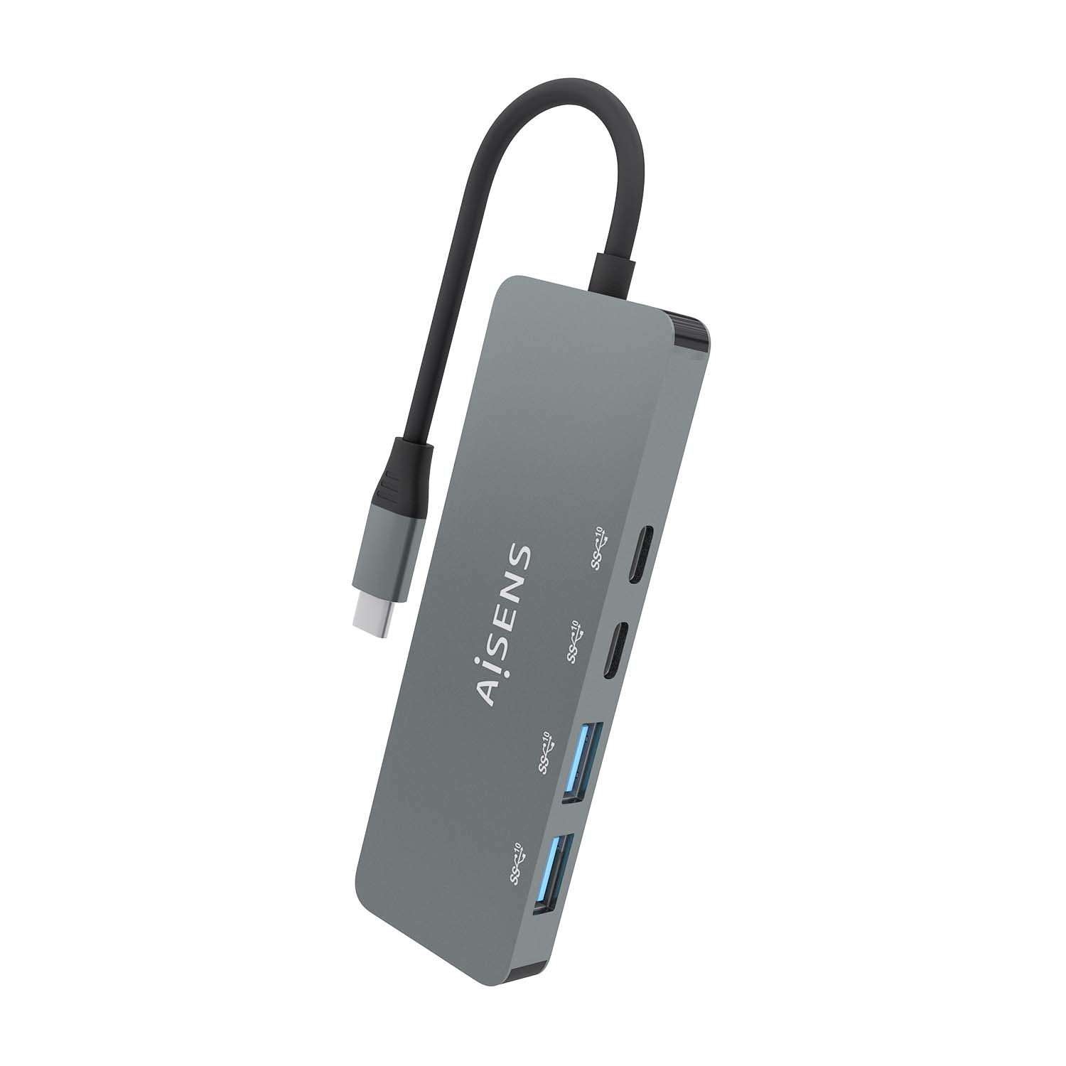 AISENS Hub USB 3.2 Gen2 10G USB-C, USB-C/M-2xUSB-C/H-2xUSB-A/H, Gris, 15cm - Imagen 3