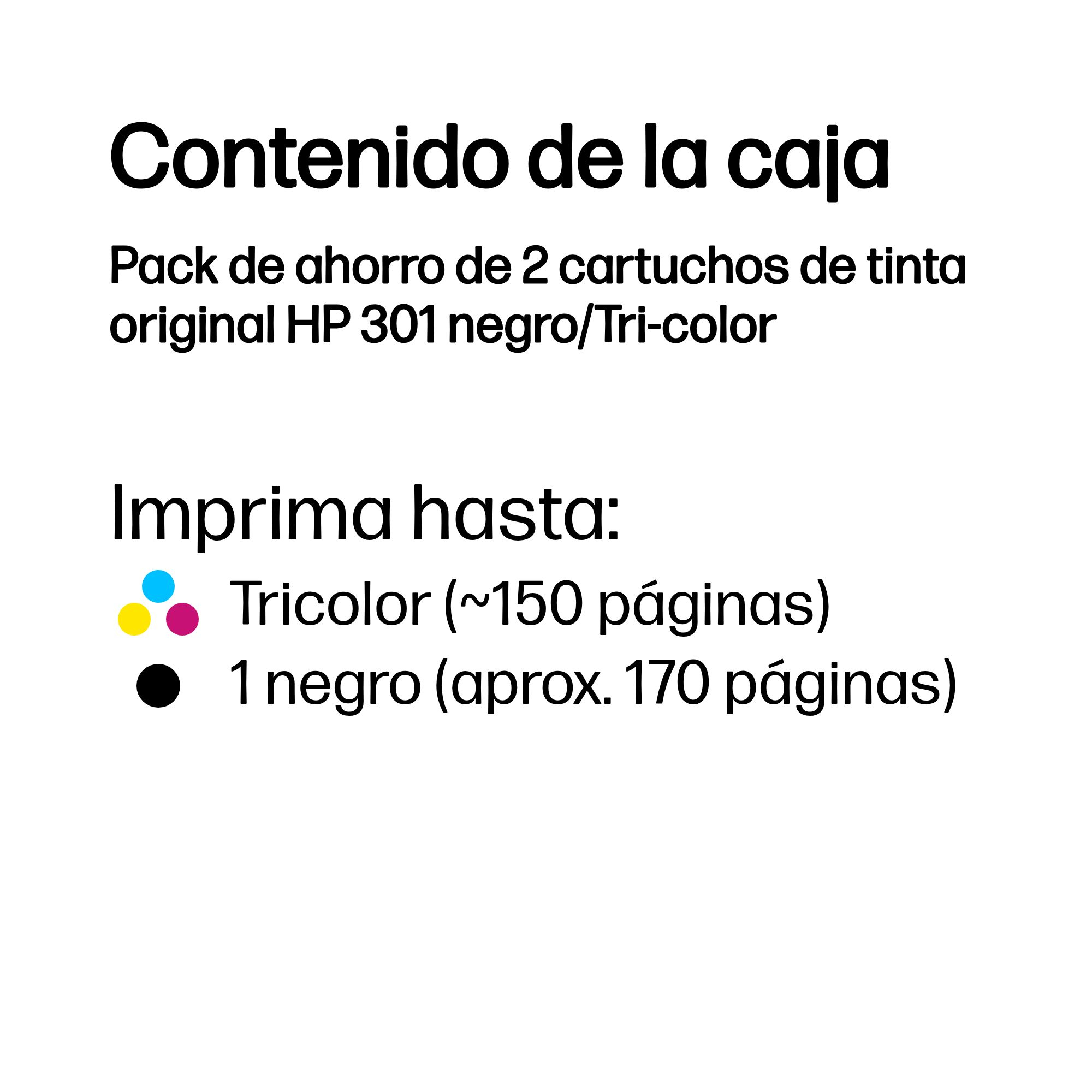 HP Pack de ahorro de 2 cartuchos de tinta original 301 negro/Tri-color - Imagen 2