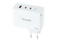 TooQ Cargador de Pared GaN 2xUSB-C/PD + USB-A/QC 100W, Blanco