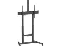 AISENS Soporte De Suelo Eco Con Ruedas Y Manivela, Bandeja Para DVD Y Soporte De Camara Para Monitor/TV 120kg De 60'-100', Negro
