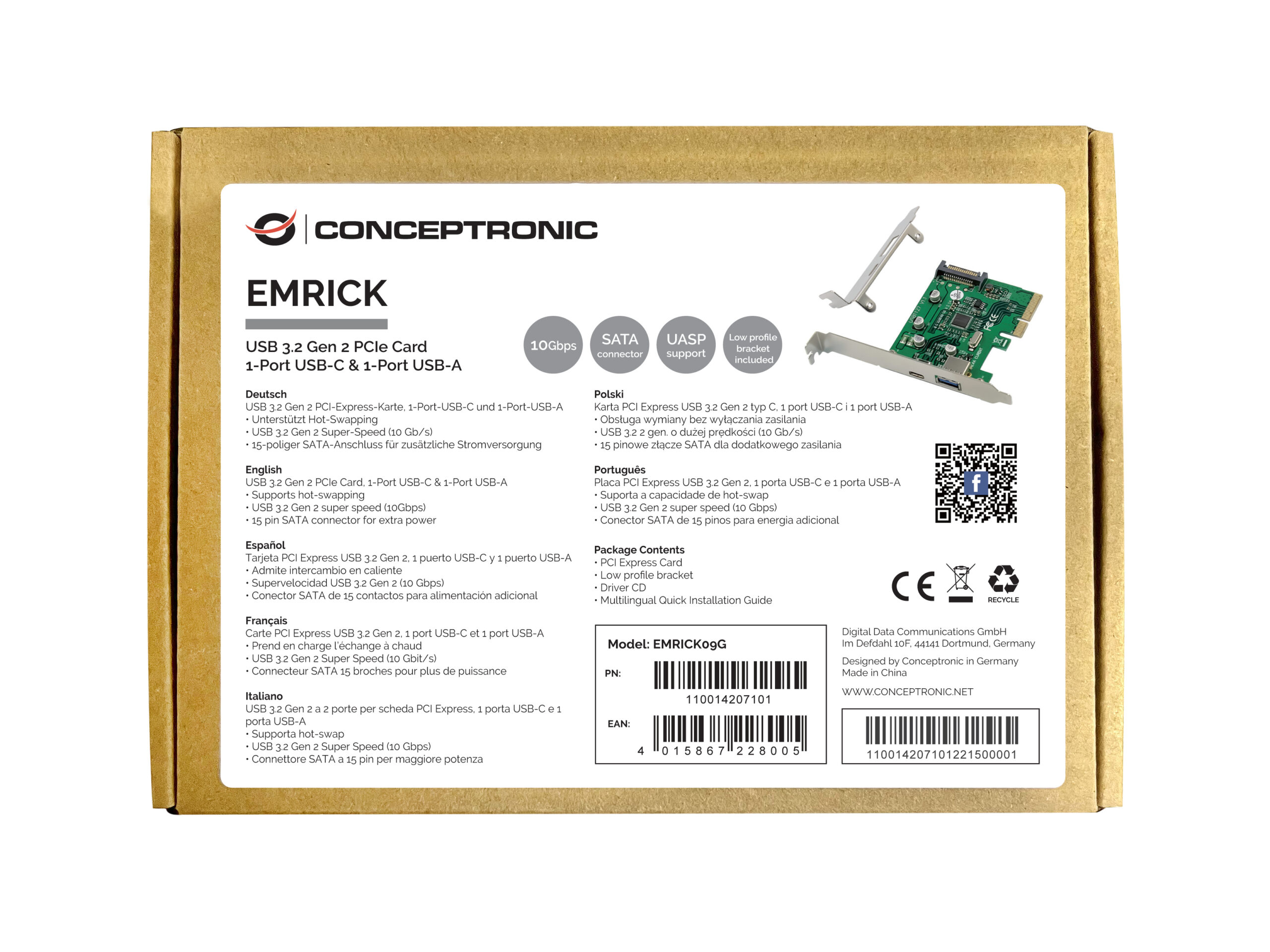 Conceptronic EMRICK09G tarjeta y adaptador de interfaz Interno USB 3.2 Gen 2 (3.1 Gen 2) - Imagen 2