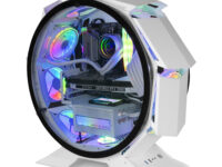 Mars Gaming MCORB, Caja PC Gaming Micro-ATX XL, Diseño Circular Custom, Doble Cristal Templado, Chasis PC, Blanco