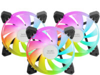 Mars Gaming MF-3A, Kit 3x Ventiladores FDB Ultrasilenciosos 120mm, Iluminación ARGB Rainbow 360º Sin Marco, Ventialdores 3en1 con Compatibilidad Total ARGB, Doble Conector ARGB Macho + Hembra, Negro