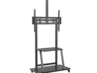 AISENS Soporte de Suelo ECO con Rueda, Bandeja para DVD y Soporte de Cámara para Monitor/TV 150Kg de 37-100, Negro