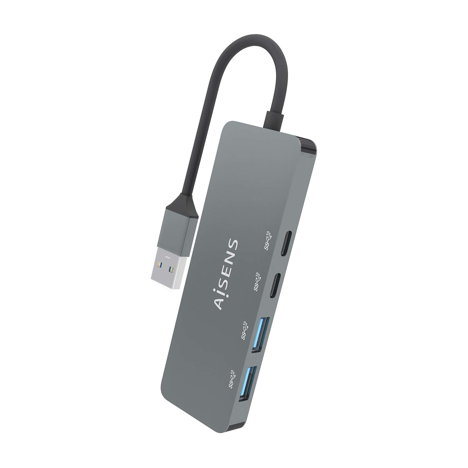 AISENS Hub USB 3.2 Gen2 10G USB-A, USB-A/M-2xUSB-C/H-2xUSB-A/H, Gris, 15cm - Imagen 3