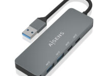 AISENS Hub USB 3.2 Gen2 10G USB-A, USB-A/M-2xUSB-C/H-2xUSB-A/H, Gris, 15cm