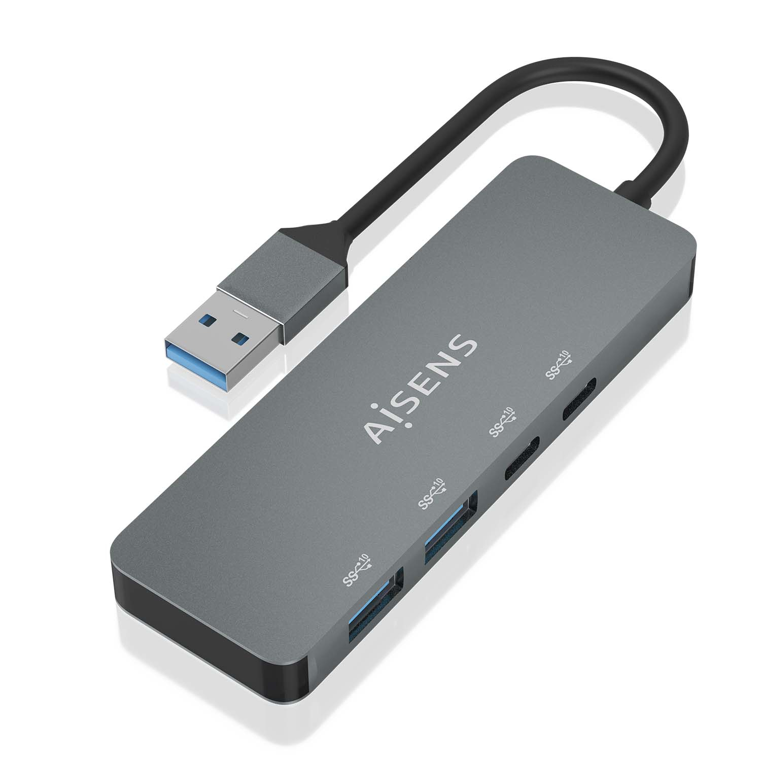 AISENS Hub USB 3.2 Gen2 10G USB-A, USB-A/M-2xUSB-C/H-2xUSB-A/H, Gris, 15cm