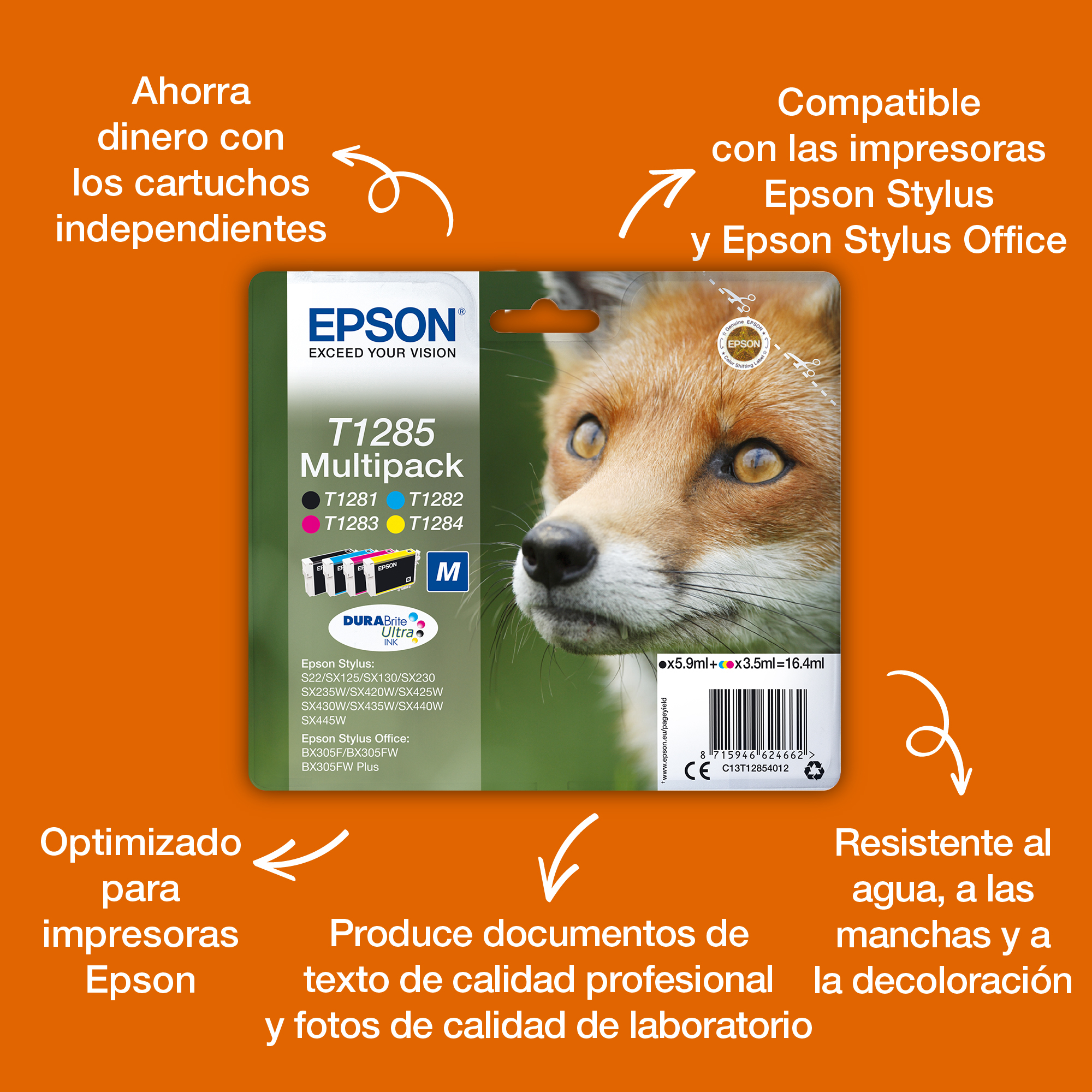 Epson Fox Tinta amarilla T1284 DURABrite Ultra Zorro - Imagen 2