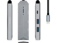 AISENS USB-C dock 4 en 1, USB-C a 1xHDMI, 2xUSB, 1xPD, Gris, 15 cm