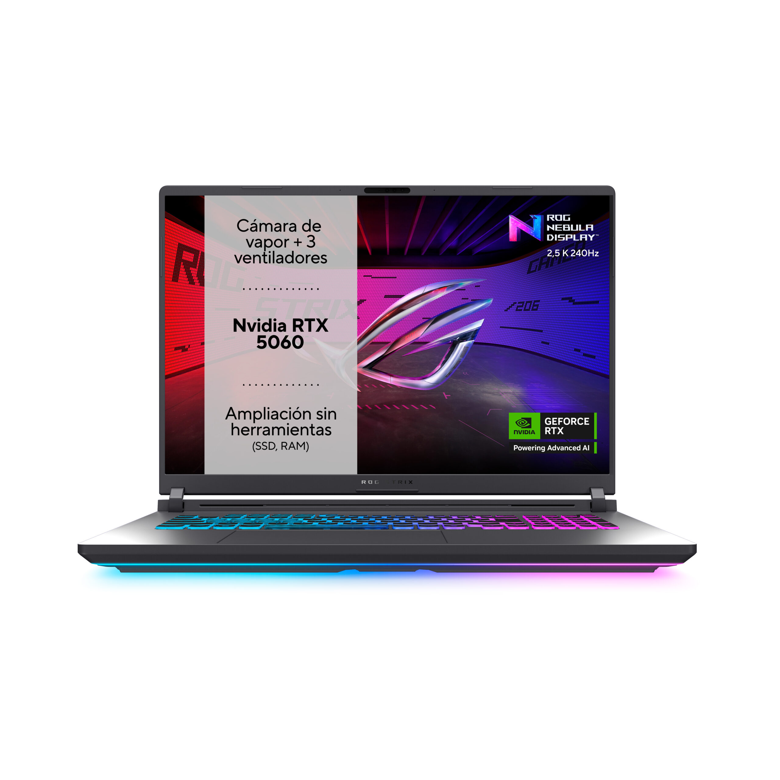 ASUS ROG Strix G18 G815JMR-S8051 - Ordenador Portátil Gaming de 18' WUXGA 144Hz (Intel Core i7-14650HX, 32GB RAM, 1TB SSD, NVIDIA RTX 5060 8GB, Sin Sistema Operativo) Gris Eclipse - Teclado QWERTY español