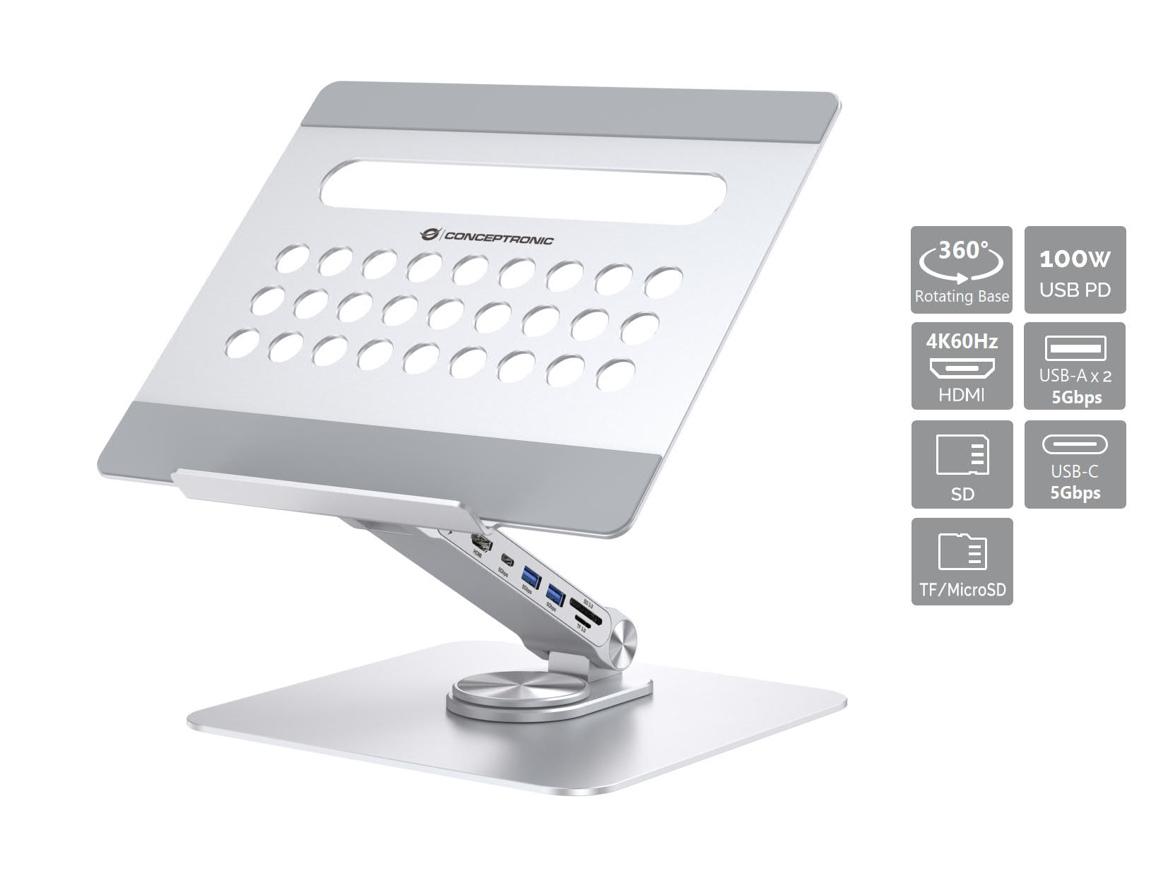 Conceptronic DONN27G soporte para ordenador portátil Plata