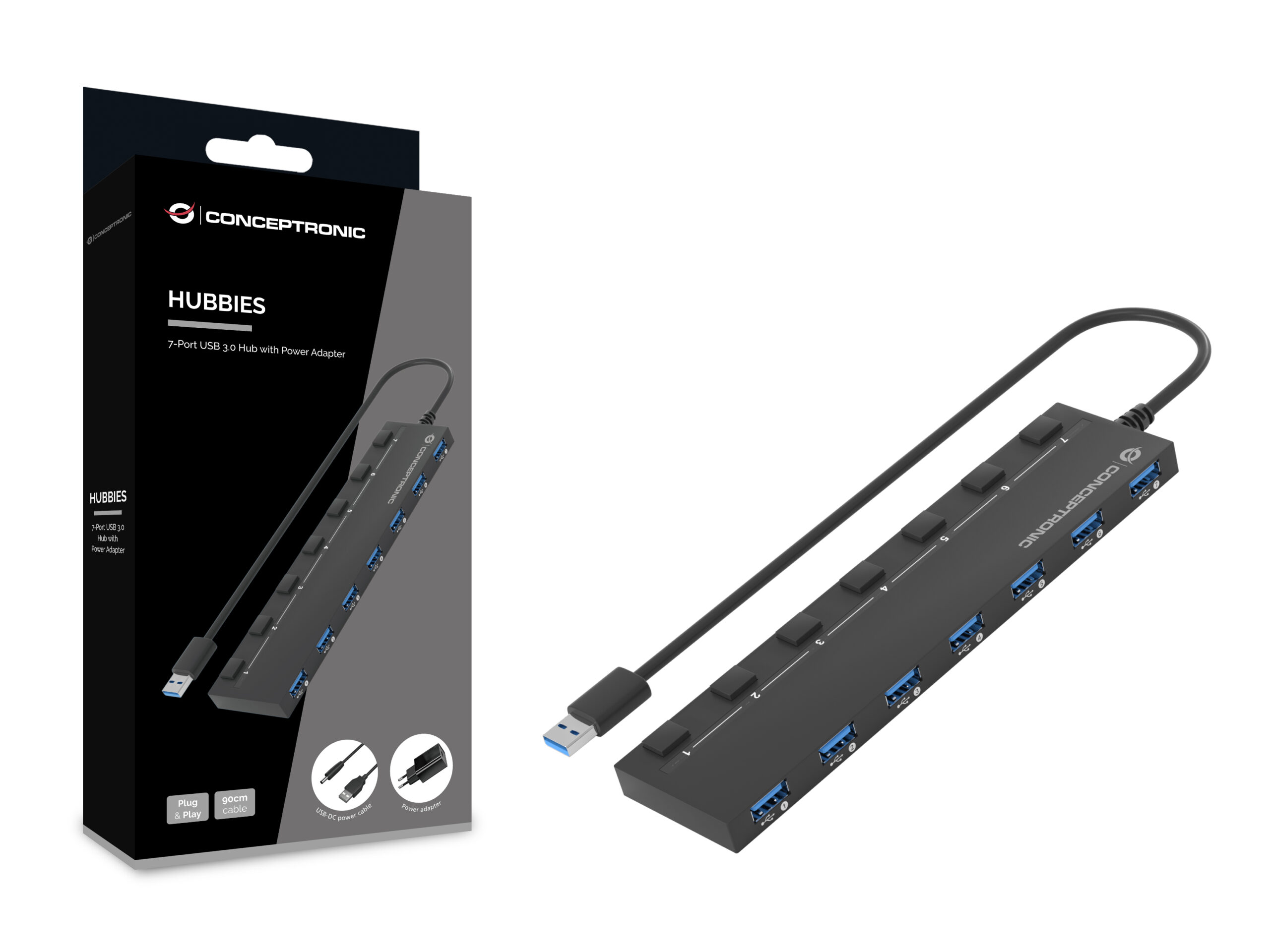 Conceptronic HUBBIES19BP hub de interfaz USB 3.2 Gen 1 (3.1 Gen 1) Type-A 5000 Mbit/s Negro - Imagen 2