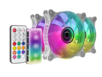 Mars Gaming MF-3DKIT Blanco, Kit 3 Ventiladores ARGB 360° 12cm, Espejo Infinito 3D, Sistema Anti-vibraciones, Controlador ARGB, Mando a Distancia RF, Compatibilidad Total