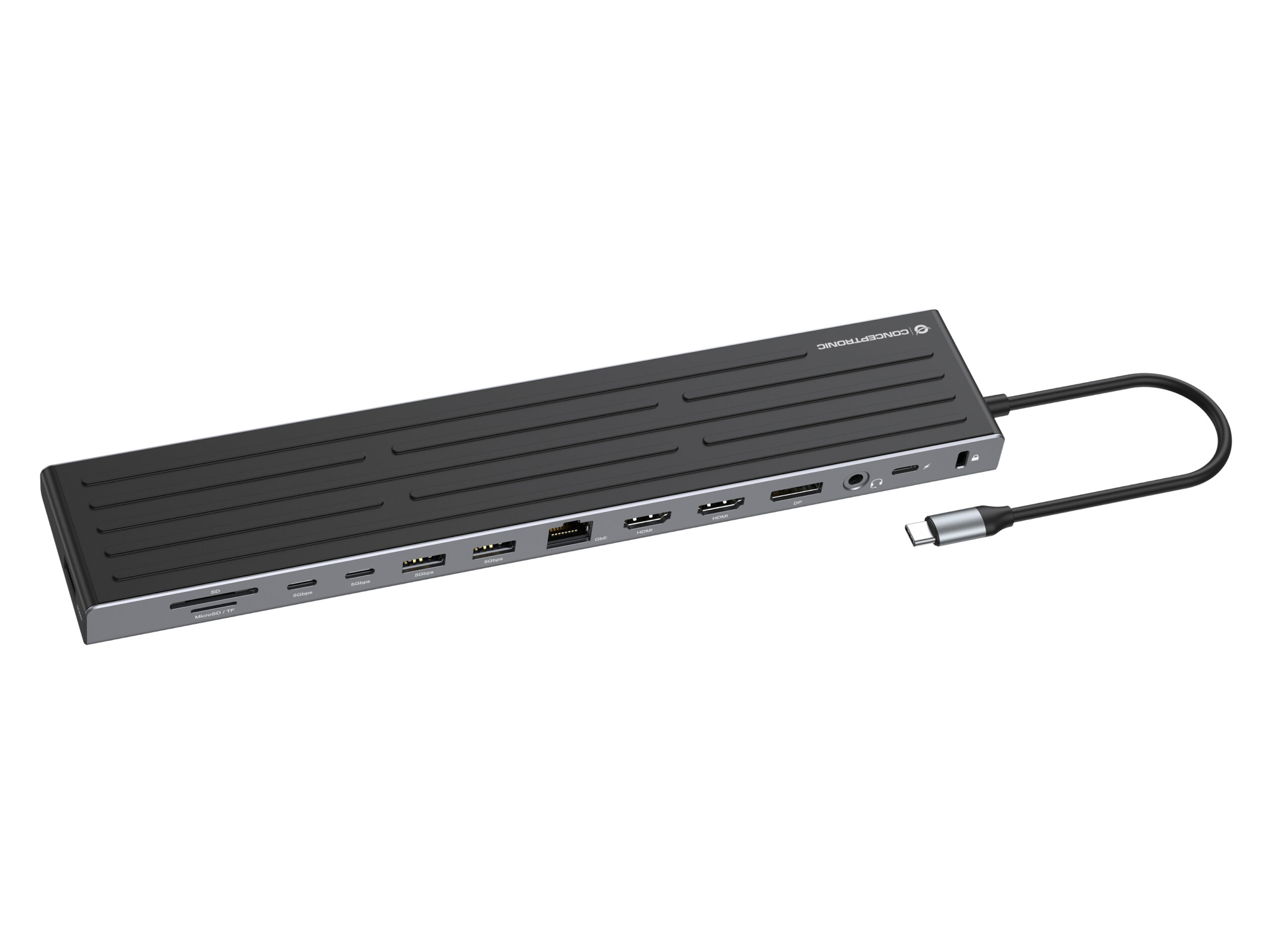 Conceptronic DONN32B base para portátil y replicador de puertos Alámbrico USB 3.2 Gen 1 (3.1 Gen 1) Type-C Gris, Plata