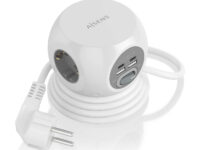 AISENS Regleta de Enchufes Sobremesa Multifuncion con 3 Tomas + 2xUSB-C, 2xUSB-A, 1.4M, Blanco