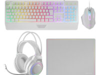 Mars Gaming MCP124PRO, Combo Gaming 4en1, Teclado RGB H-Mech con Reposamuñecas, Ratón RGB 3200DPI y Switches HUANO, Auriculares FRGB, Alfombrilla Nanotextil 36x26cm, Multiplataforma, Español, Blanco