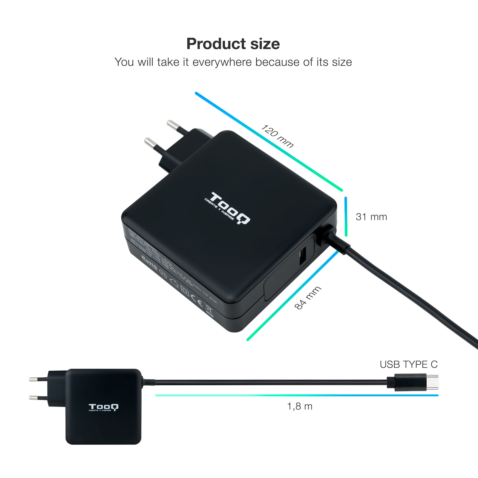 TooQ TQLC-USBC90PD adaptador e inversor de corriente Auto 90 W Negro - Imagen 3