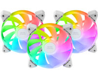 Mars Gaming MF-3AR, Kit 3x Ventiladores 120mm FDB, Aspas Invertidas, Iluminación ARGB 360° Sin Marco, Iluminación Anillo Completa, Ventiladores PC con Compatibilidad Total ARGB, Doble Conector, Blanco