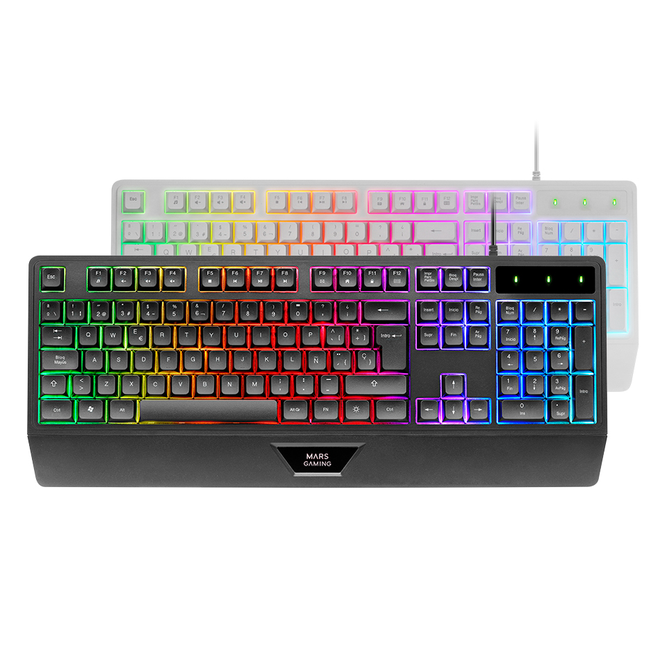 Mars Gaming MK124, Teclado Ergonómico H-Mech, Reposamuñecas Integrado, Iluminación FRGB Rainbow, Teclado Gaming Antighosting Avanzado, Teclado PC Completo Multiplataforma, Idioma Español, Negro - Imagen 2