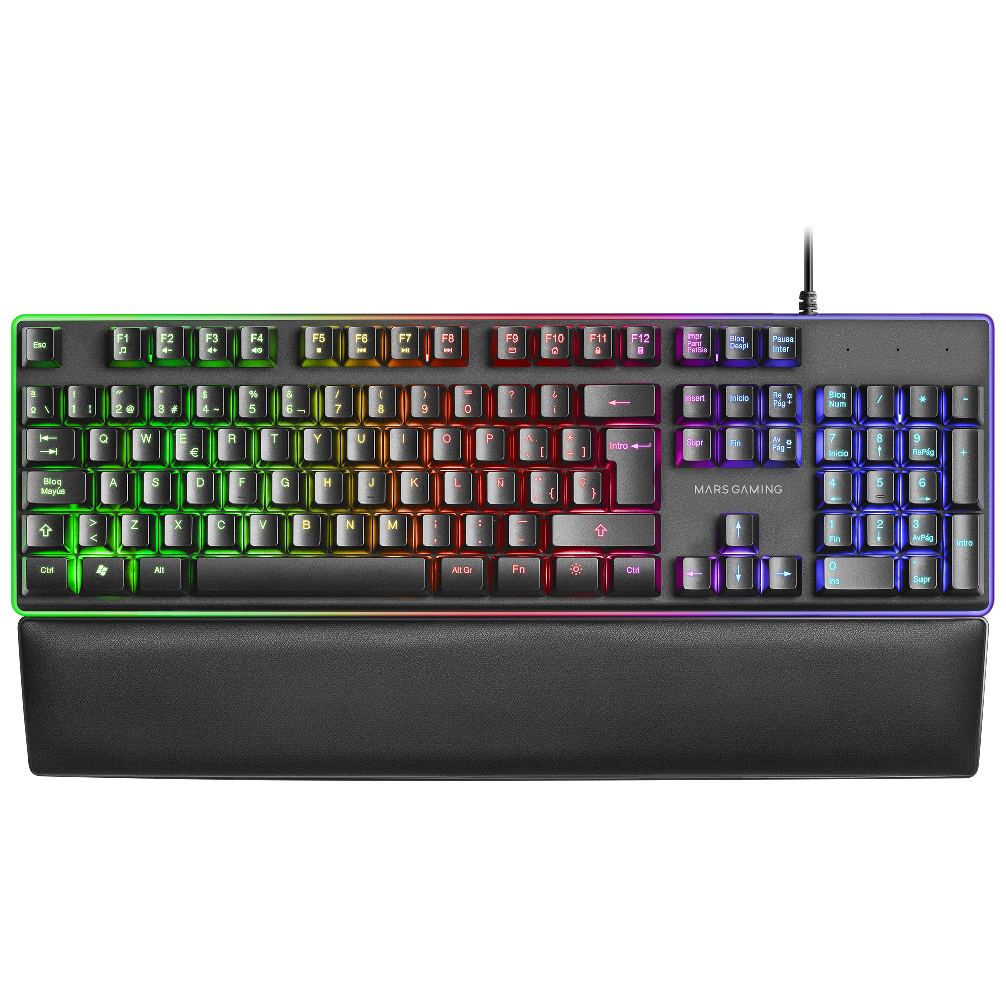 Mars Gaming MK320ES, Teclado Gaming H-Mech, 13 Modos RGB y Halo, Reposamuñecas Acolchado, Antighosting, Idioma Español, Color Negro