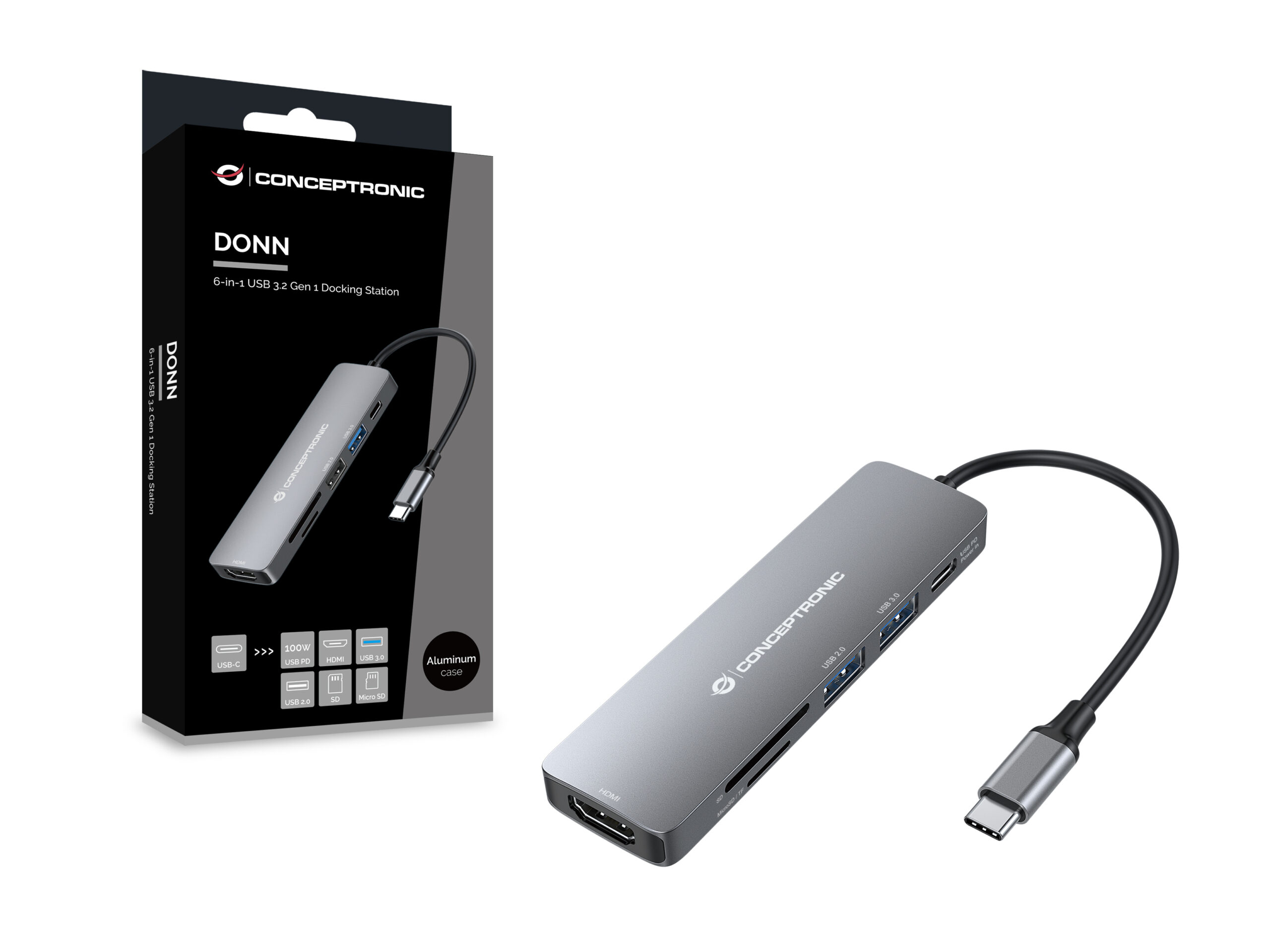 Conceptronic DONN11G base para portátil y replicador de puertos Alámbrico USB 3.2 Gen 1 (3.1 Gen 1) Type-C Gris - Imagen 3