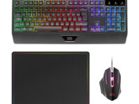Mars Gaming MCP124, Combo Gaming 3en1, Teclado Ergonómico H-Mech LED RGB, Ratón RGB 3200DPI Switches HUANO, Alfombrilla Nanotextil 360x260mm, Compatibilidad Multiplataforma, Layout Español, Negro