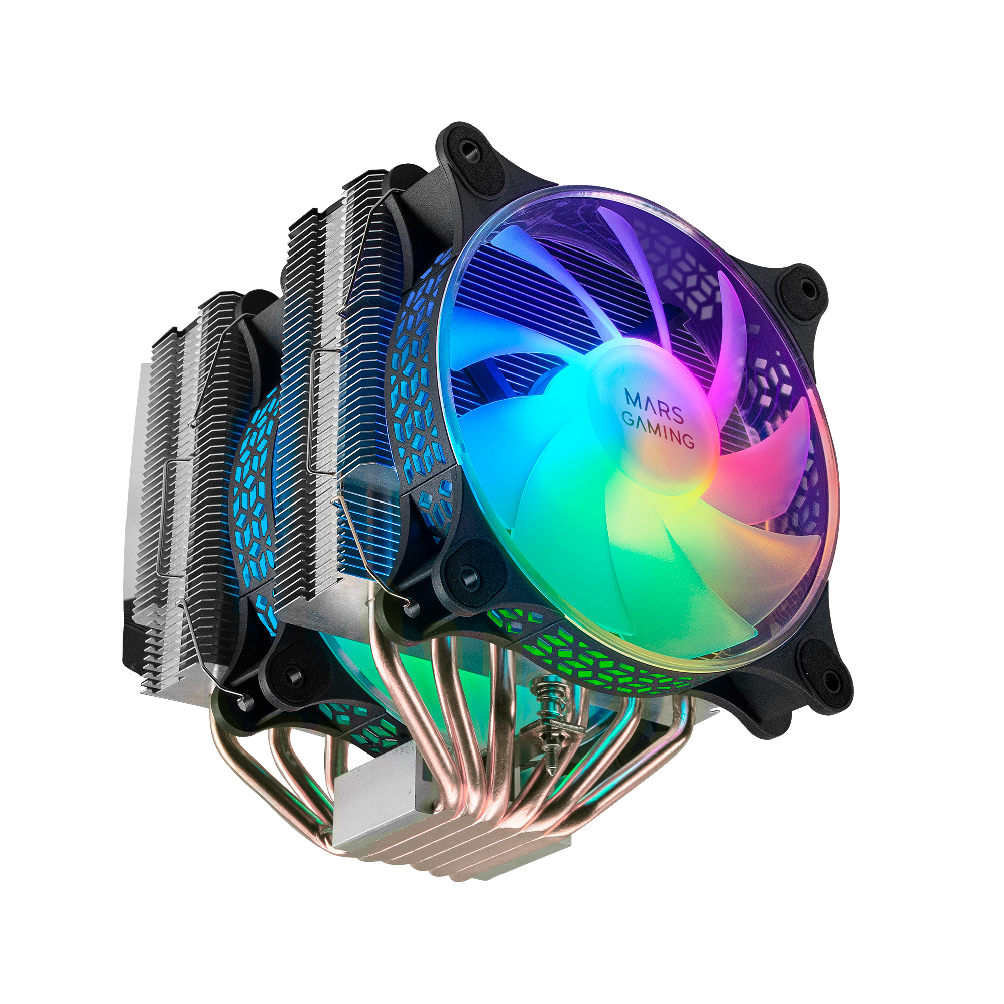 Mars Gaming Disipador CPU, Doble Torre Refrigeración, 6 Heatpipes HCT, TDP 300 W, 2 Ventiladores ARGB PWM 12 cm, MCPUXT, Color Negro - Imagen 2