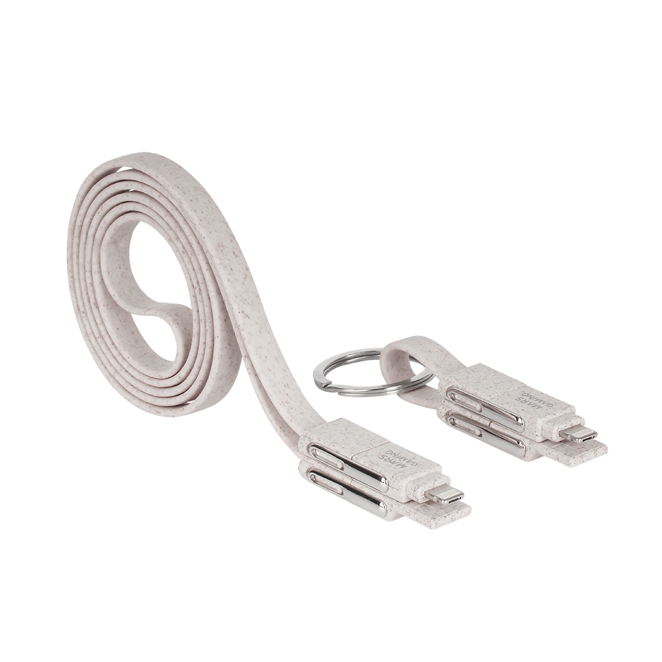Mars Gaming MCA-ECO, Pack 2x Cables de Carga ECO Fibra de Trigo, Cable USB 1m + Cable Llavero Magnético, Transferencia Datos y Carga Rápida 3.1A 50W, Cable Antienredos USB-C/USB-A/MicroUSB/Lightning