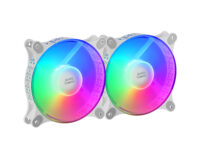 Mars Gaming MFDUO, Kit 2 Ventiladores FRGB Rainbow 360°, Ultra-silencioso, Doble Conexión 3PIN + 4PIN, Blanco