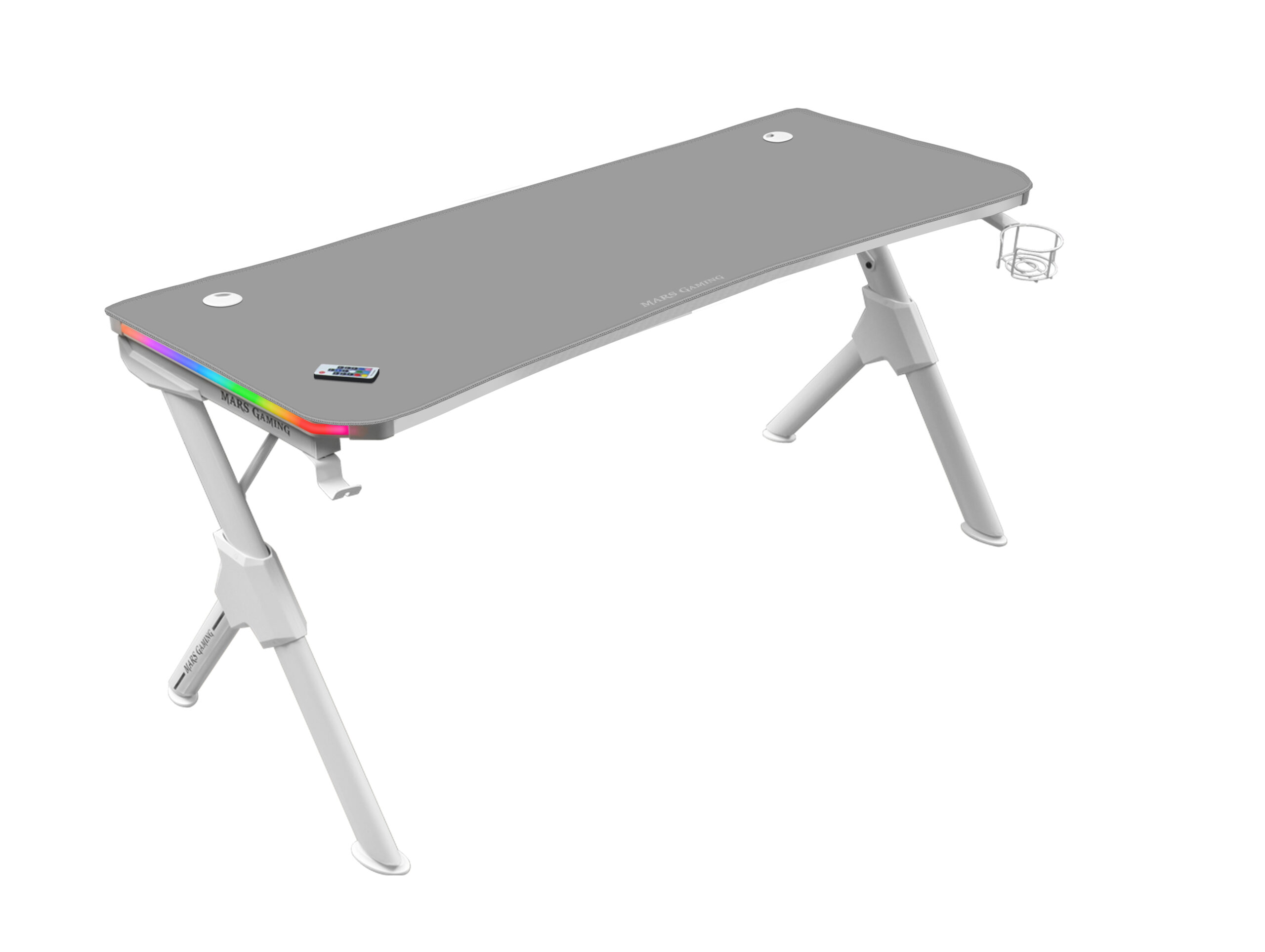 Mars Gaming MGD140RGB, Mesa Ergonómica Gaming RGB, Soporte Auriculares y Bebida, Alfombrilla Ratón, 140x60cm, Blanco