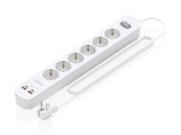 AISENS Regleta de Enchufes Multifuncion con 6 Tomas + Cargador PD3.0 20W 2xUSB-C, 2xUSB-A, 1.4m, Blanco