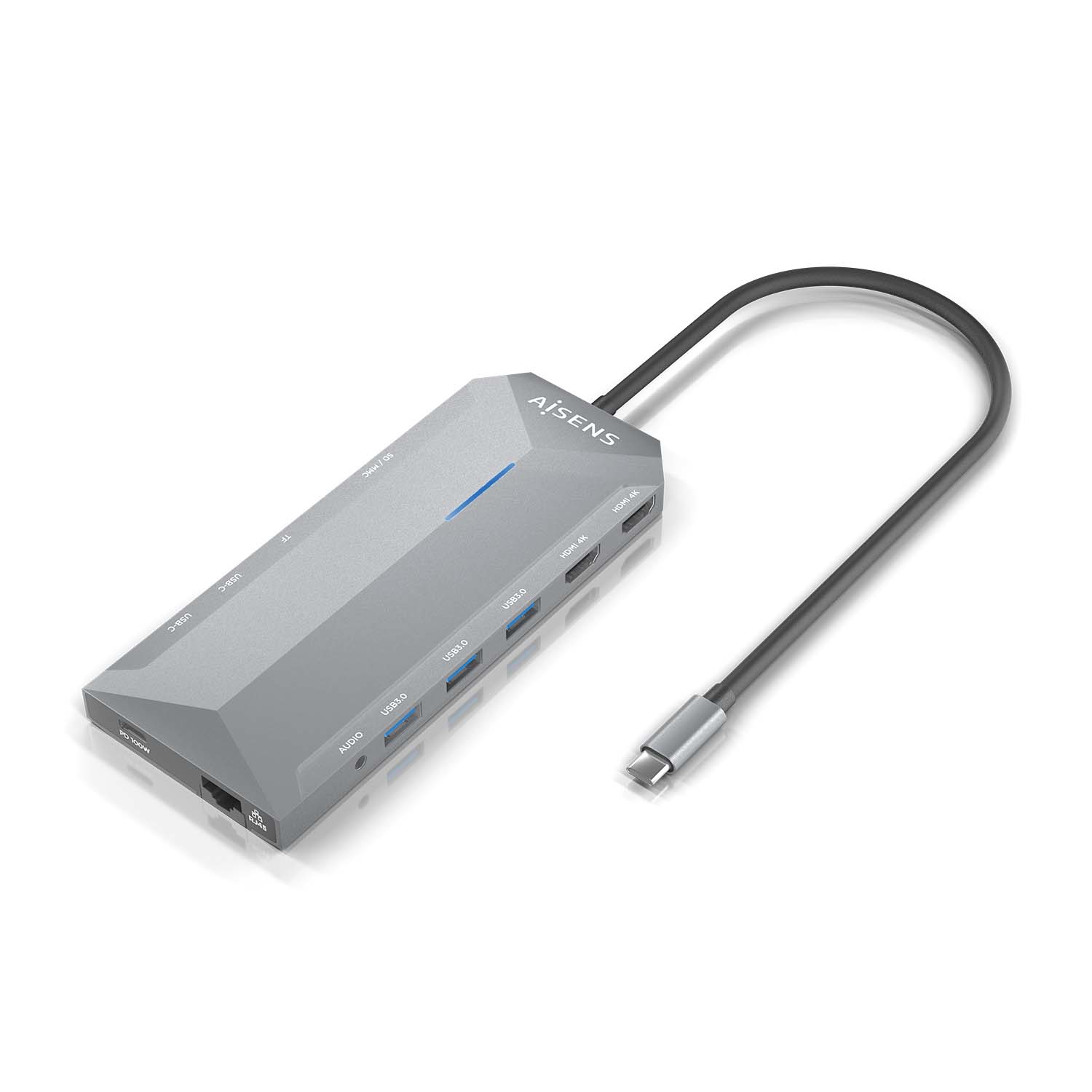 AISENS USB-C Dock 12 En 1, USB-C A 2xHDMI, 1xRJ45, 3xUSB-A, 2xUSB-C, 1xUSB-C PD, 1xAudio, 1xSD, 1xMicro SD, Gris, 30cm - Imagen 2