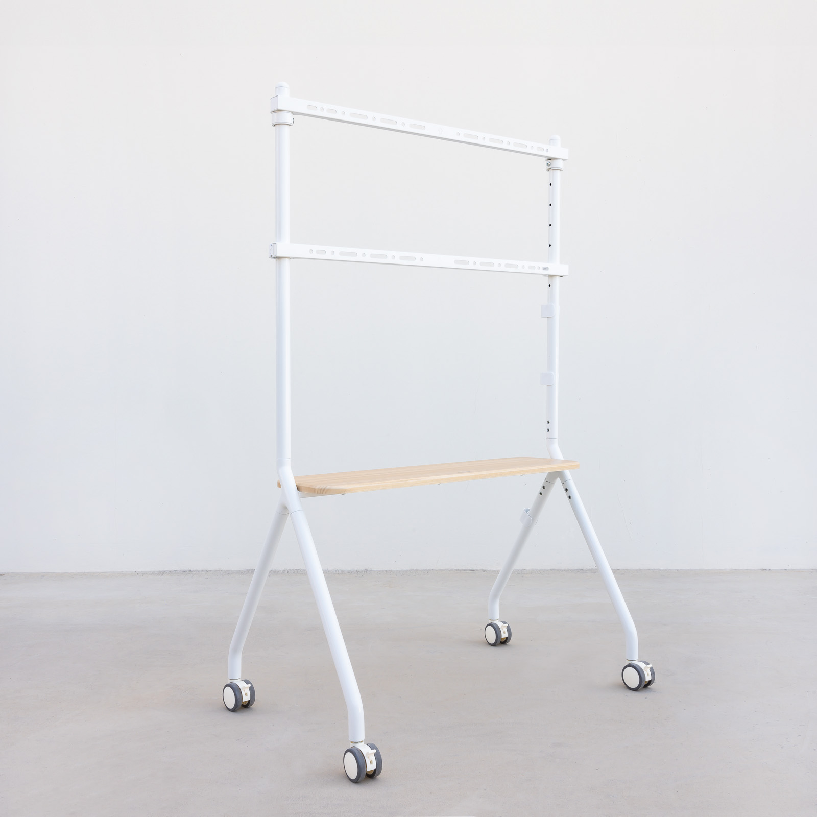 TooQ iLOVE Soporte de Suelo con Ruedas para Pantalla 49'-80', Blanco y Haya - Imagen 3