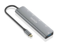 AISENS Hub USB 3.2 Gen1 5G USB-C, USB-C/M-1xUSB-C PD100W/H-1xUSB-C/H-3xUSB-A/H, Gris, 15cm