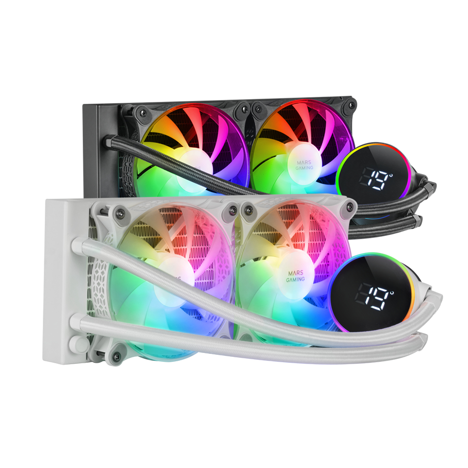 Mars Gaming ML-LCD240, Refrigeración Líquida AIO, TDP 500W, 2x Ventiladores FDB ARGB 120mm, Pantalla LCD con Monitoreo de Temperatura, Bomba Opti-Chamber 3rd Gen, Multisocket Universal, Blanco - Imagen 2