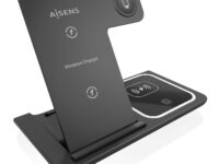AISENS Cargador Inalambrico USB-C 3 En 1 De 15W Para Movil, Apple Watch, Ariculares Con Estuche De Carga, Negro