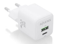 AISENS Cargador GaN 20W, 1xUSB-C PD3.0 QC4.0, 1xUSB-A QC3.0, Blanco