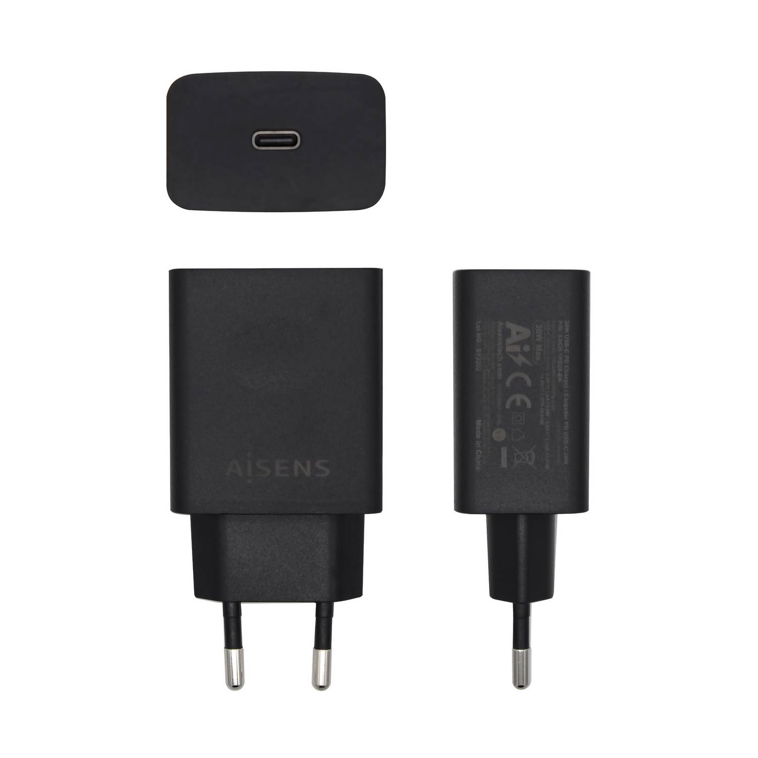AISENS Cargador USB-C PD 3.0 1 Puerto 1x USB-C 20 W, Negro - Imagen 2