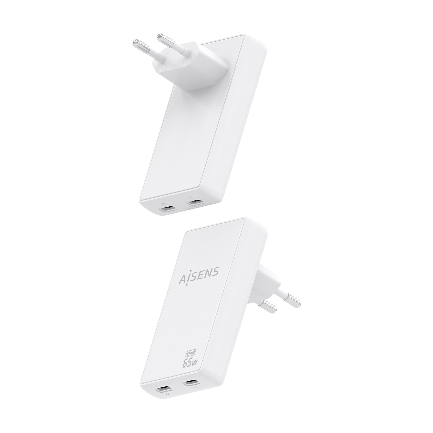 AISENS Cargador De Pared GaN Ultra Delgado 65W, 2xUSB-C PD3.0 QC4.0, Blanco - Imagen 3