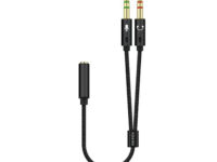 AISENS Cable Adaptador Audio Jack 3.5 4pines/H-2xjack 3.5 3pines/M, Negro, 25cm